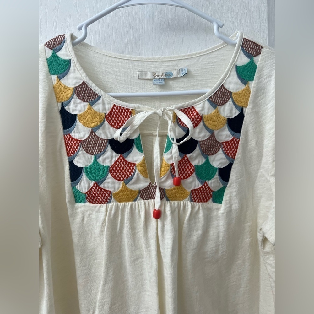 Boden White Tunic Dress with Colorful Embroidery (Size US 10) - Picture 10 of 11